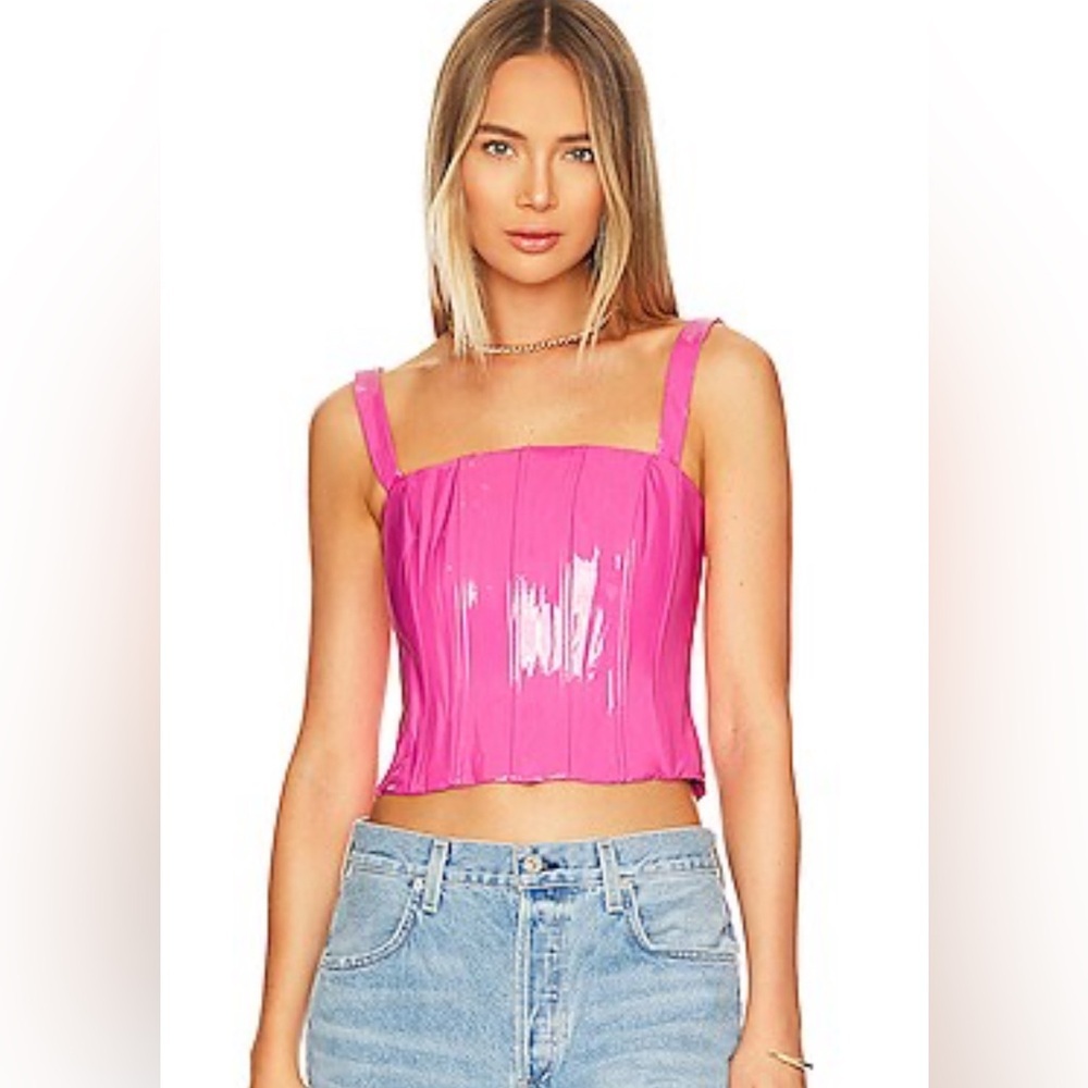 NWT  h:ours revolve Ember Faux Pink Leather Corset Top Small 2055